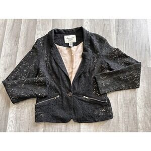 American Rag Black Lace Cotton Blend Jacket/Blazer Lined Lightweight Size Medium